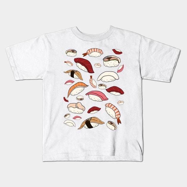A Bunch of Sushi Drawings: Tuna, Salmon, Scallops, shrimp, eel, and Kids T-Shirt by doteau
